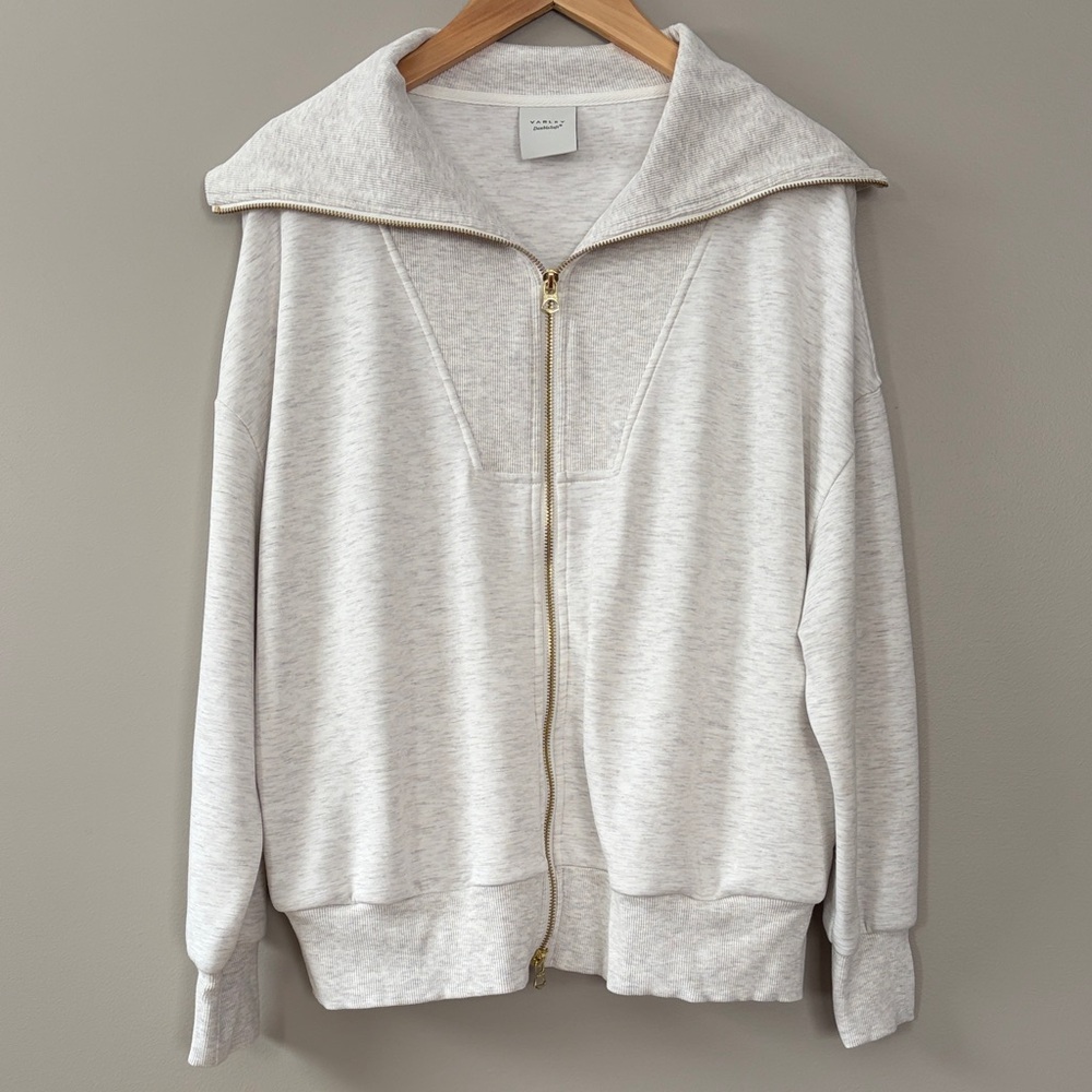 Varley Halley Zip Through Sweatshirt Size Medium Ivory Marl Lounge DoubleSoft